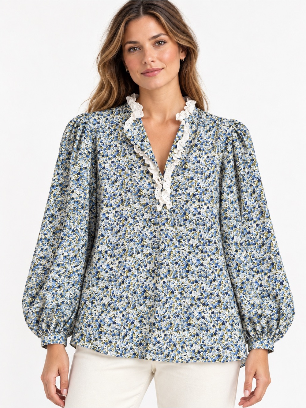Tuckernuck Hyacinth ditsy floral print henley blouse size M
